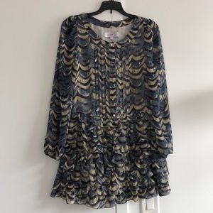Long sleeve chiffon ruffle printed mini dress
